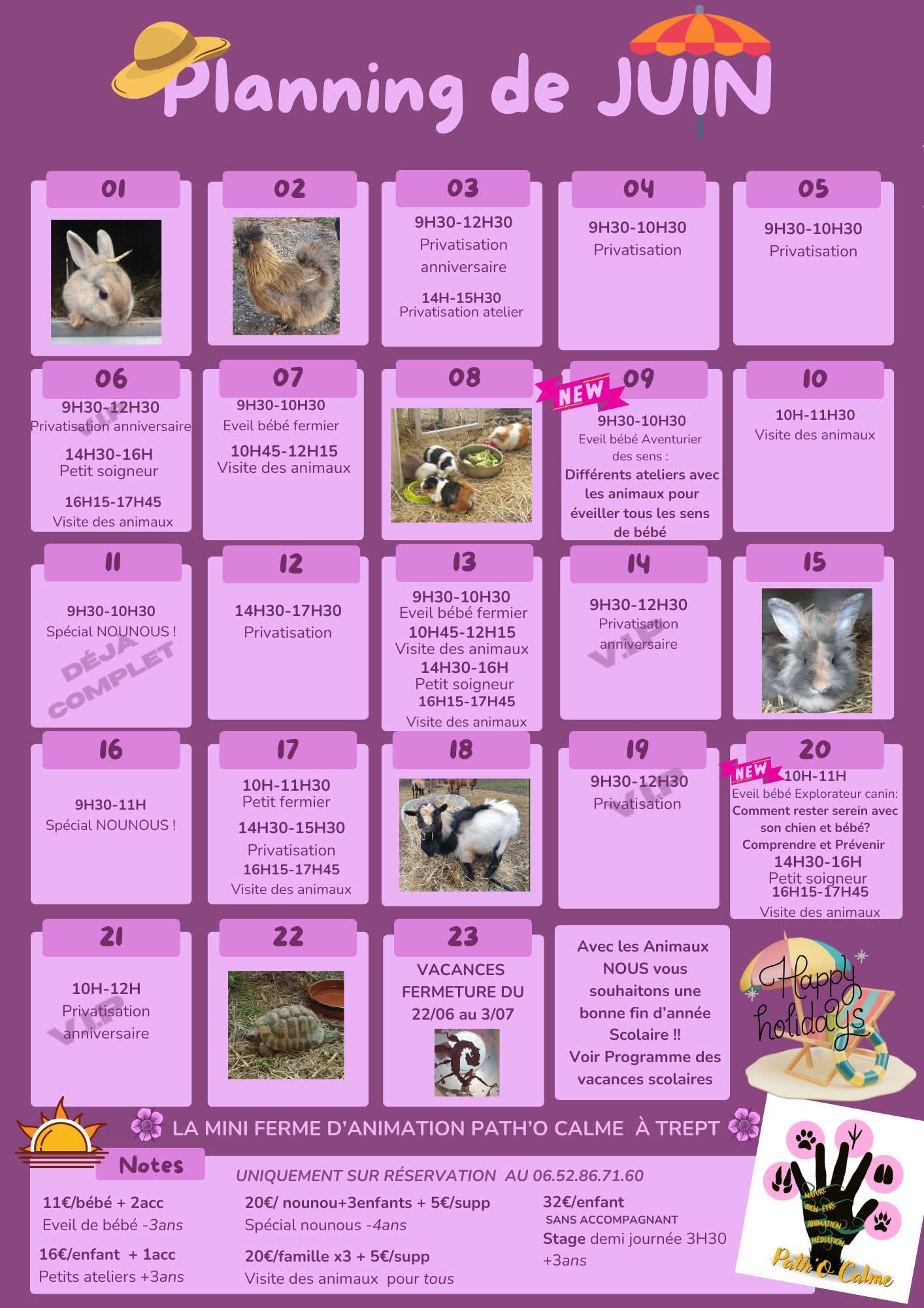 Planning du mois de juin
